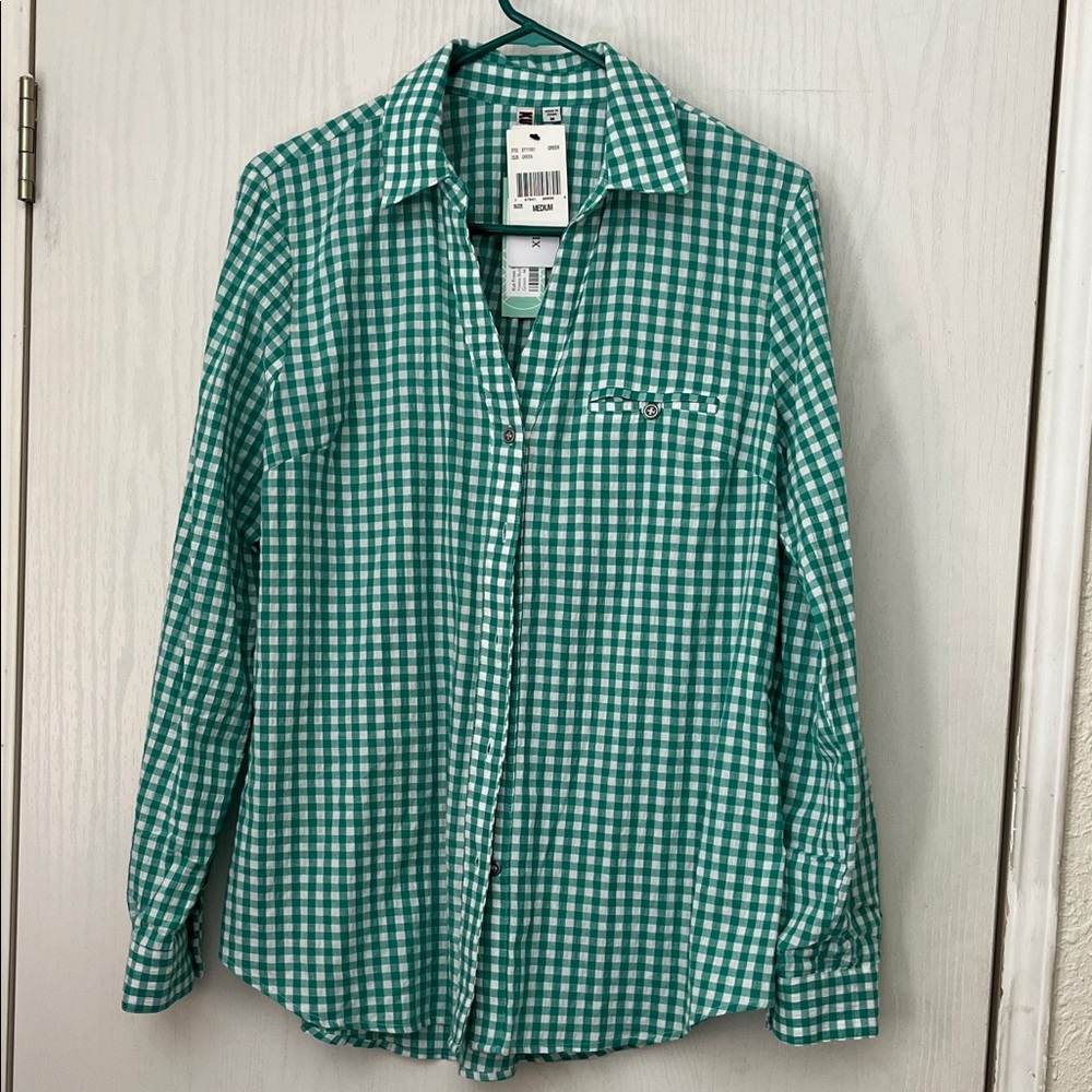 Kut from the Kloth Green and White Gingham Button-Down Shirt